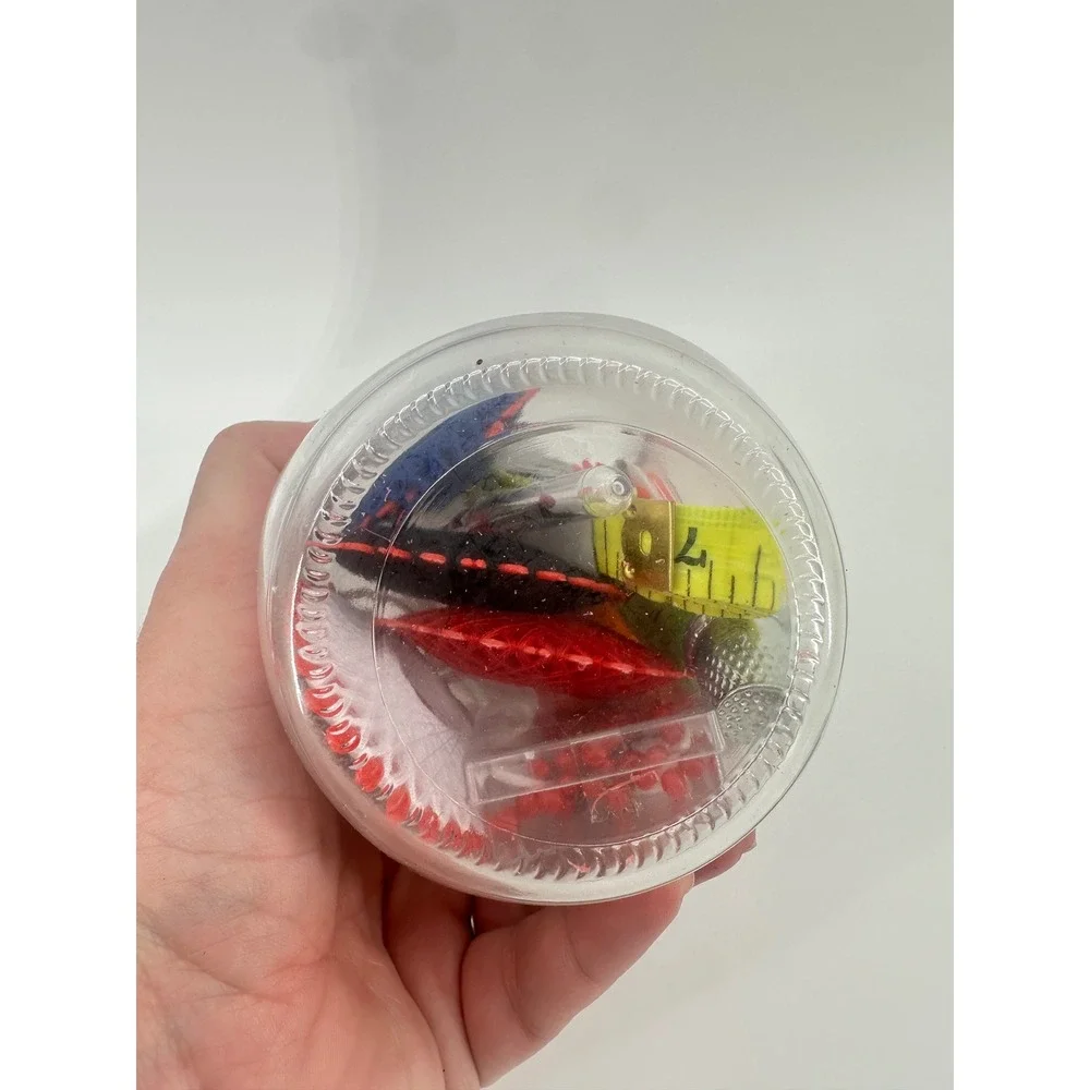 NEW Kikkerland Mason Jar Sewing Kit Red Pin Cushion Lid Glass Jar with Supplies